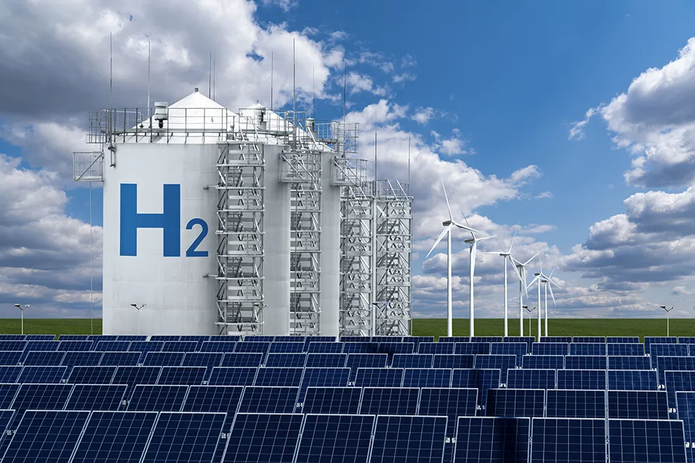 Photograph of hydrogen storage and solar panels.