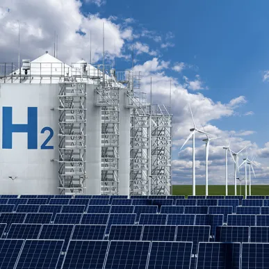 Photograph of hydrogen storage and solar panels.