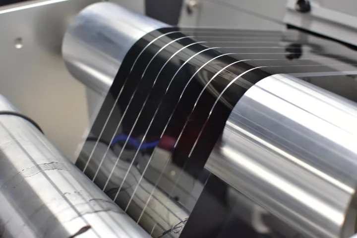 A solar energy film made by Active Surfaces is fabricated in an industrial roll-to-roll printer—a device key to cost-effective mass production.
